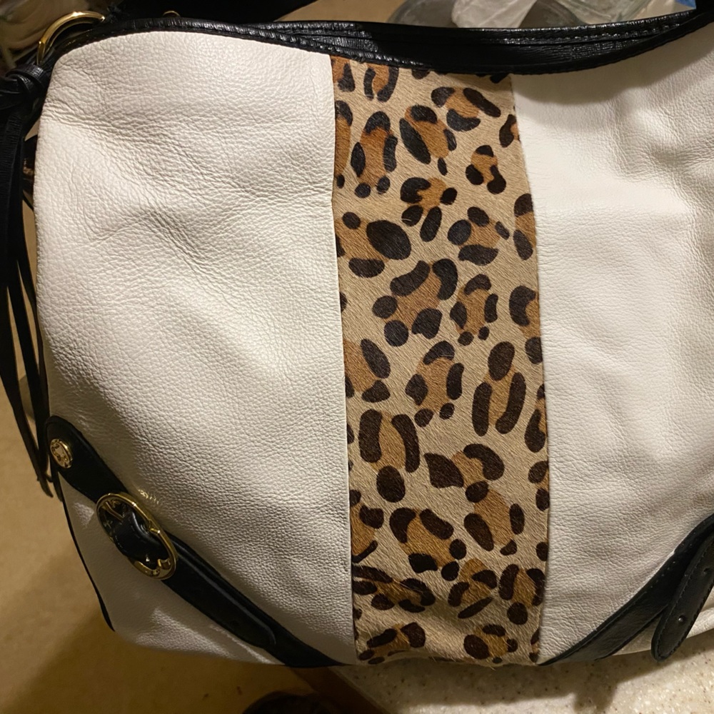 Emma Fox | Leopard Print Dressage Frame Bag White Leather Hobo Satchel Bag
